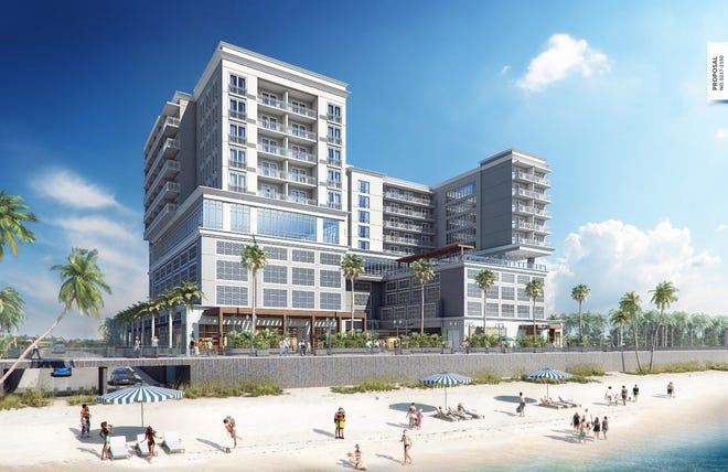 A new Courtyard by Marriott hotel and Springhill Suites are planned to go up on a vacant lot on the oceanfront near the Daytona Beach Pier. Plans call for a 10-story hotel that includes a parking garage, shops and restaurant. The City Commission is to vote on a rezoning request tonight. [Rendering provided by Avista Properties]