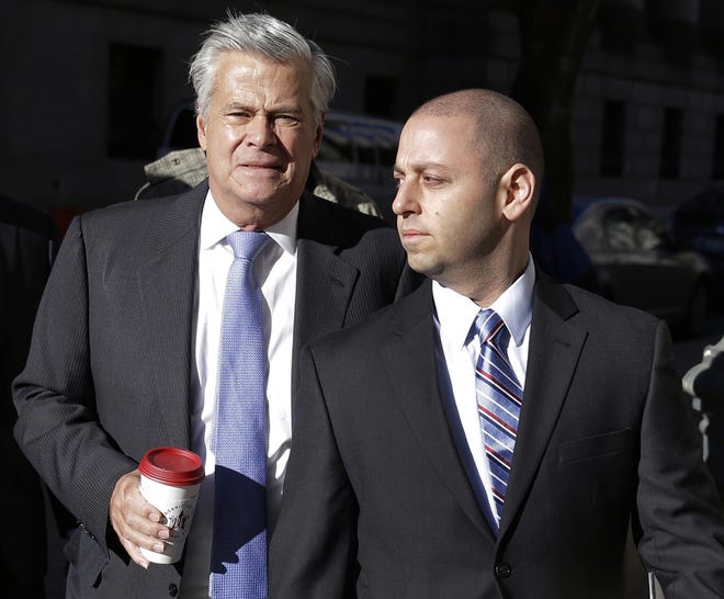 Former Republican New York state Senate leader Dean Skelos, left, and his son, Adam, were found guilty at their corruption trial. Both reported to prison on Tuesday. [THE ASSOCIATED PRESS]