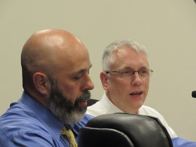 Board of Selectmen members Jesse Limanek, left, and David Hall praised the three residents on Jan. 8 who wanted to become members of the Sutton Planning Board. [Robert Fucci photo | Millbury-Sutton Chronicle]