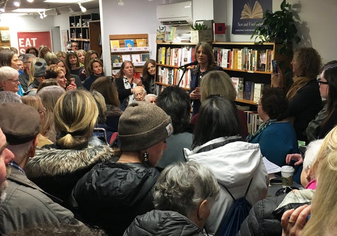 Democrat Marianne Williamson, who launched a presidential exploratory committee in November, speaks at RiverRun Bookstore in Portsmouth on Wednesday. [Paul Steinhauser photo]