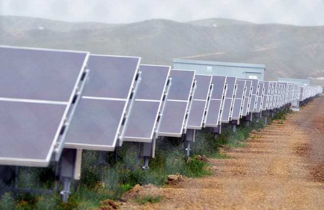 Solar panels at the NRG Solar and Eurus Energy America Corp. solar farm in Avenal, Calif. (AP Photo/The Sentinel, Apolinar Fonseca, File)