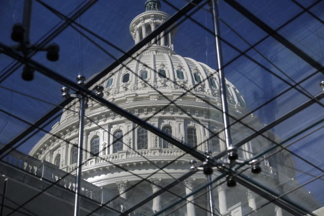 The Capitol Dome is seen through a skylight in the Capitol Visitors Center on the 20th day of a partial government shutdown, in Washington, Thursday, Jan. 10, 2019. (AP Photo/J. Scott Applewhite)