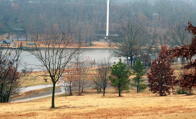 Wild Cat Mountain Lake in Carol Ann Cross Park is seen on Thursday, Dec. 13, 2018, in Fort Smith. The city's tree commission wants to do an updated inventory of all the trees in local parks. [TIMES RECORD FILE PHOTO]