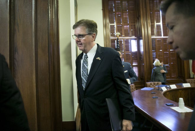 Lt. Gov. Dan Patrick leaves after meeting of the State Preservation Board at the Texas Capitol on Friday. Patrick presides over the Senate, which has granted media credentials to partisan group Empower Texans, which gave $75,000 to his re-election campaign in August. [JAY JANNER / AMERICAN-STATESMAN]