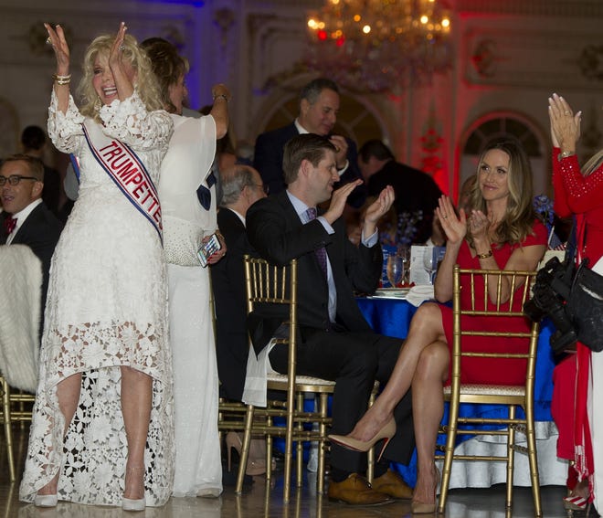 Toni Holt Kramer, from left, and Eric and Lara Trump attend A Red, White and Blue Celebration honoring the first anniversary of Donald Trump's inauguration at Mar-a-Lago Club in 2018 . [Meghan McCarthy/Daily News file photo]