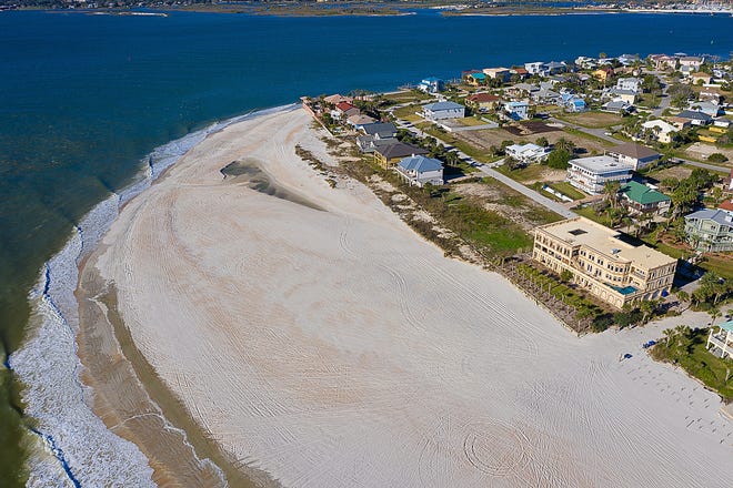 An aerial photograph shows the beach on Porpoise Point, in Vilano Beach, on Thursday, Jan. 10, 2019. [CONTRIBUTED]