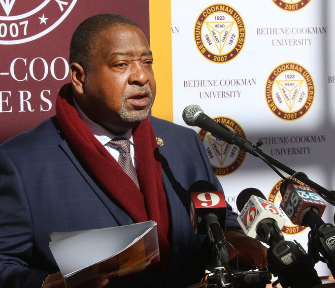 Bethune-Cookman University interim President Hubert Grimes annouced in a Tuesday letter that pay cuts, layoffs, and an unpaid furlough were needed to save the school from its dire finacial standing. [News-Journal/David Tucker]