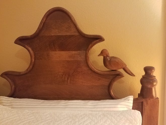 STUFF OF DREAMS: The bird on this headboard, a Ballard Design exclusive, added the perfect touch of whimsy to the children’s guest room. [Photo courtesy of Marni Jameson]