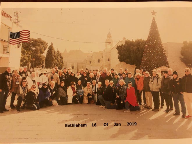 On the tour in Israel were these snowbirds and residents of Destin and Miramar Beach. Fifty-seven enjoyed their stop in Bethlehem. [[CONTRIBUTED PHOTO]