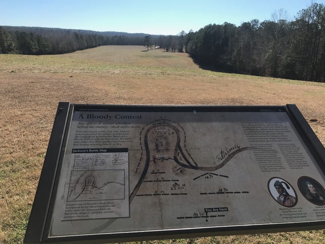 Andrew Jackson’s troops marched down this hill in their assault on a fortified Indian village at Horseshoe Bend, the climactic battle of the Creek War. [Photo by Rick Holmes]