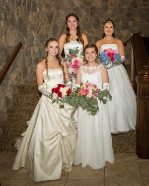 Assembly Club high school seniors, left to right, top row, are Lily Grace Alderson and Caroline Elizabeth Bradley; bottom row, left to right, are Caroline Anne Blue and Susannah Stuart Bumstead. [Provided by Drake Design Photography]