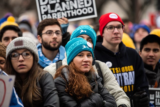 Crowds listen at the March for Life rally on Friday in Washington, D.C. [Washington Post photo by Salwan Georges]