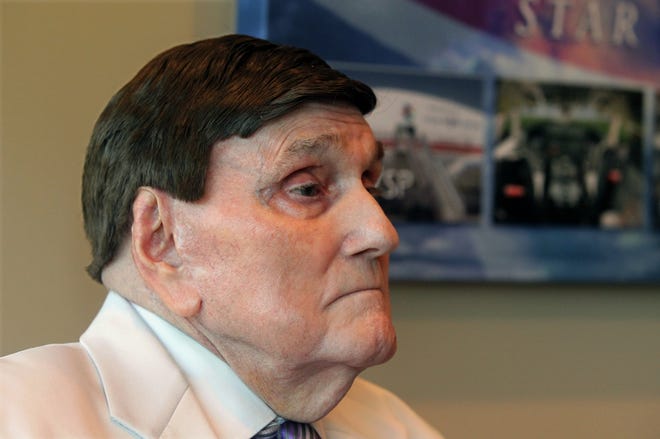 The Rev. Ernest Angley listens to a question during a Beacon Journal interview in his office in September 2014. [Phil Masturzo/Beacon Journal/Ohio.com file photo]