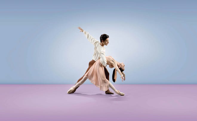Miami City Ballet dancer Katia Carranza and Kleber Rebello in Jerome Robbins' Dances at a Gathering. [Photo by Alexander Iziliaev]