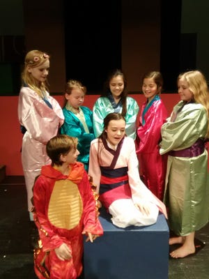 The cast of Olympia Middle School production of "Disney's Mulan Jr." include in front aret: Michael Bagby are Juila Collins. In back: Brooklynn Streenz, Ava Brown, Anna Kindred, Grace Birkey and Kylie Britt. [Photo submitted]