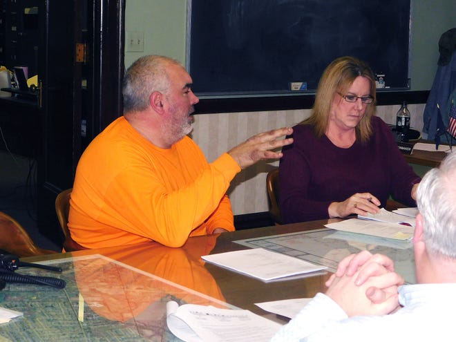 From left are Ilion Department of Public Works Provisional Supervisor Tim Noffer and Village Treasurer MariJo Thompson during Wednesday’s meeting of the Ilion Village Board of Trustees. [DONNA THOMPSON/TIMES TELEGRAM]