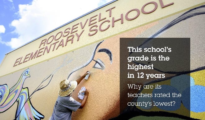 Roosevelt Elementary's state grade rose last year to a B for the first time in 12 years, but not a single teacher received a top performance mark. [Palm Beach Post 2014 file photo]