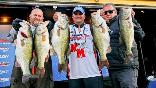 Whitney Stephens leads after day one of the Bassmaster Eastern Open on the Harris Chain of Lakes after pulling in a catch of 32 pounds, 12 ounces. [James Overstreet/Bassmaster]
