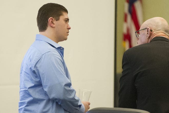 Ben Mackenzie, 22, appears in Strafford Superior Court Friday during his trial in connection with the fentanyl death of a 2016 Spaulding High School graduate. [John Huff/Fosters.com]