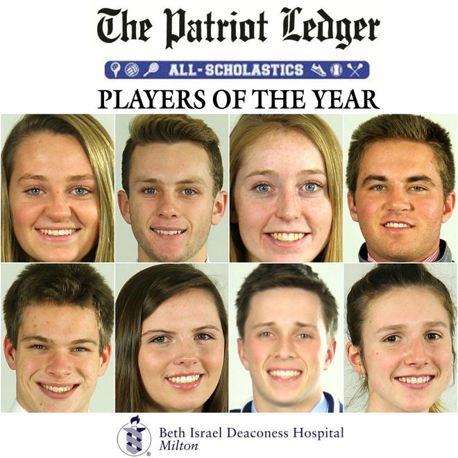 The Patriot Ledger All-Scholastic players of the year for the fall of 2018. Top, from left: Lexi Rothman, of Norwell High School, girls soccer; Patrick McMahon, Silver Lake High School, boys soccer; Maggie Malloy, Canton High School, field hockey; Jack O'Donnell, Boston College High School, golf. Bottom, William Cole-French, Boston College High School, boys cross-country; Caroline Curley, Duxbury High School, volleyball; Aidan Sullivan, Scituate High School, football; Ava Duggan, of Milton High School, girls cross-country. (Gary Higgins/The Patriot Ledger)