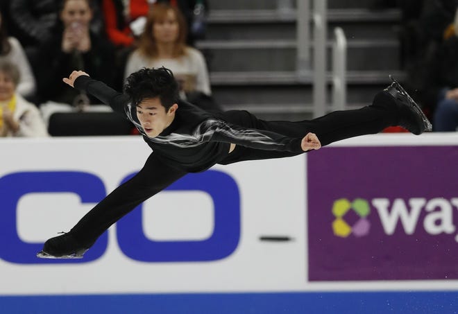 Nathan Chen performs in the men's free skate during the U.S. Figure Skating Championships in Detroit. Chen won the event. [THE ASSOCIATED PRESS]