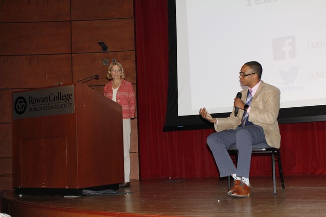 Ruth Heald and Jordan Burnham were featured speakers at the Listen to Pain: Break the Chain forum at Rowan College at Burlington County. [CONTRIBUTED]