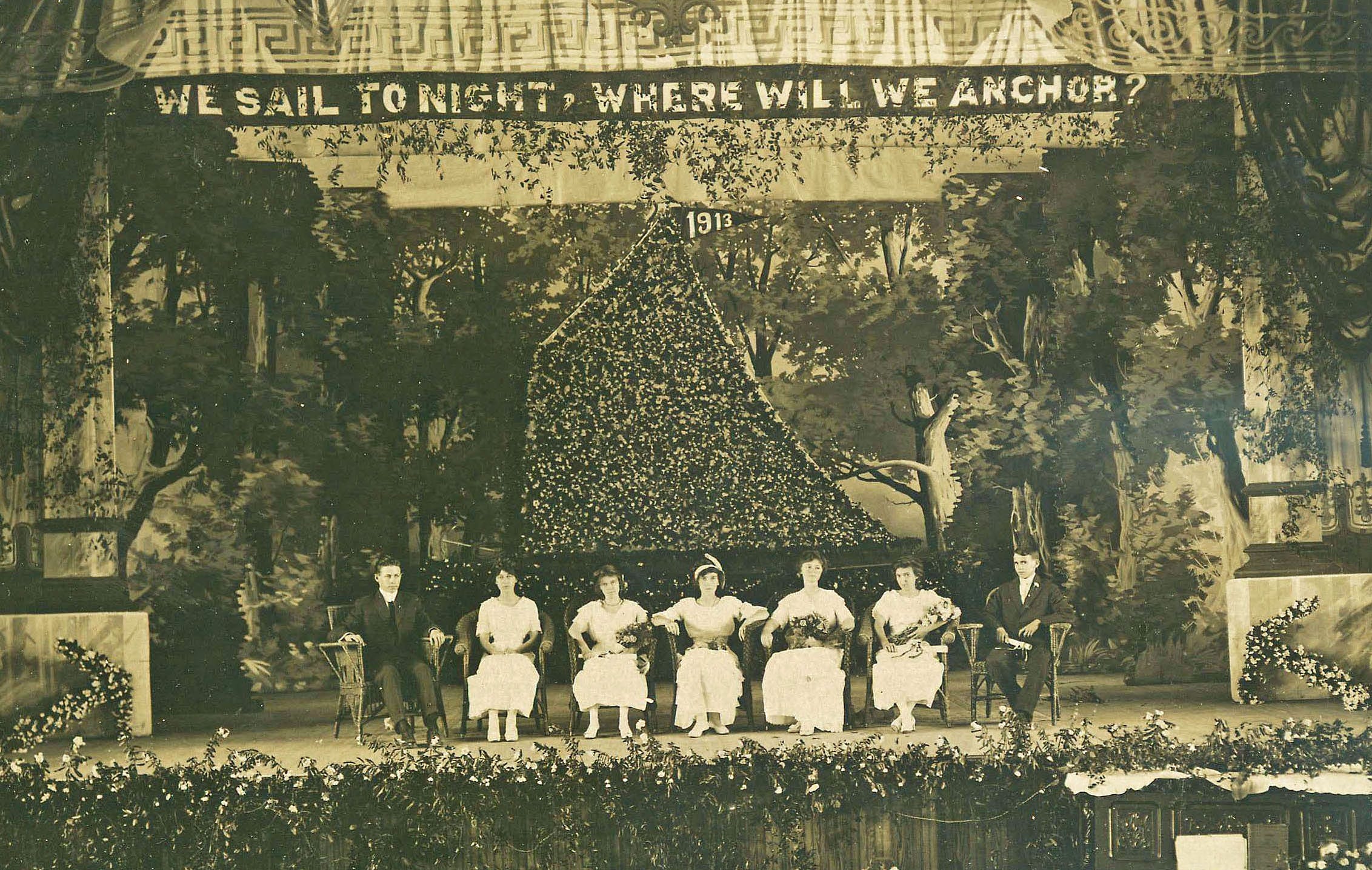 The first graduating class in 1913 at Central School serving K-12 students included Palm Beacher Curtis E. Chillingworth (far left). The other six graduates were, in no particular order, Celia Grant, Mabel Dyer, Virginia Osborne, Effie Doe, Ruth Redifer and Stetson Sproul. [Courtesy of Historical Society of Palm Beach County]