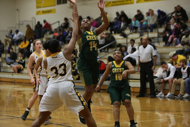 Crest's Niyya Green (14) drives to the basket during last week's game against Kings Mountain. [Dena Green/Special to the Star]