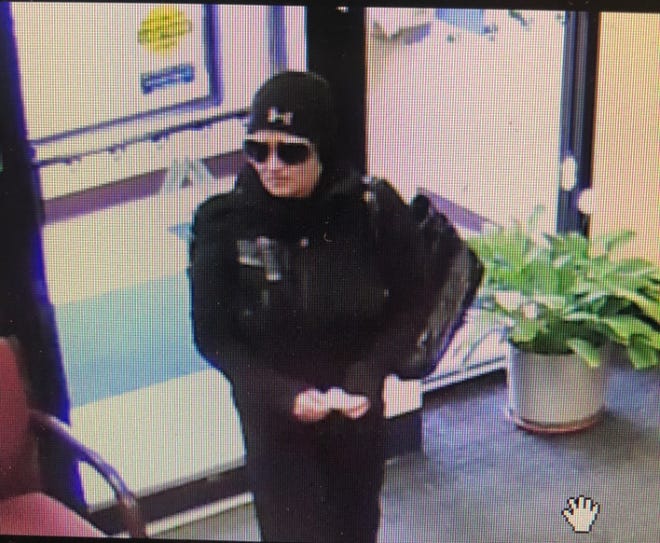 Police are searching for a woman who attempted to rob Fall River Municipal Credit Union at 1110 Robeson St. on Monday just after 2 p.m., but apparently changed her mind, ripping up her demand note and throwing it in the bank's trash can. [Photo courtesy of Fall River Police]