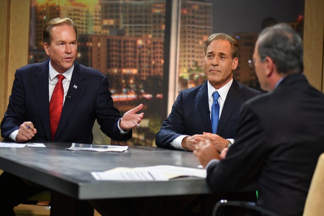 U.S. Rep. Vern Buchanan, left, and Siesta Key Democrat David Shapiro faced off in a debate last year on ABC 7. Buchanan coasted to victory in November and the Democratic Congressional Campaign Committee does not have his district on their initial list of targets for 2020. [Herald-Tribune staff photo / Mike Lang]