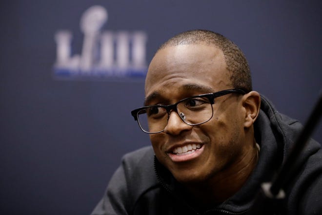 New England Patriots' Matthew Slater speaks with members of the media during a news conference Tuesday, Jan. 29, 2019, ahead of the NFL Super Bowl 53 football game against Los Angeles Rams in Atlanta. (AP Photo/Matt Rourke)