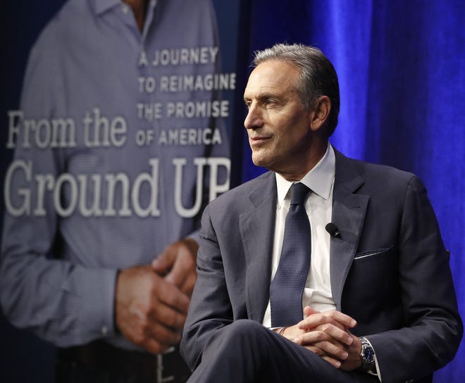 Former Starbucks CEO Howard Schultz appears at the kickoff of his book promotion tour on Monday in New York. Democrats across the political spectrum lashed out at the billionaire businessman after he teased the prospect of an independent presidential bid. [KATHY WILLENS/THE ASSOCIATED PRESS]