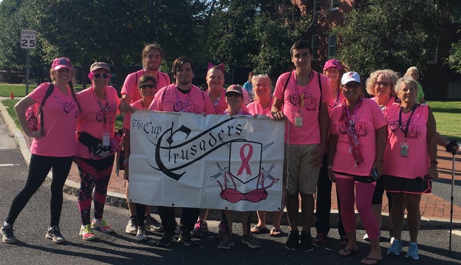 The Cup Crusaders team is seen at last September’s Susan G. Komen 3-Day in Philadelphia. The team will hold its annual Pink in the Rink benefit with the Worcester Railers on Saturday, Feb. 9. [SUBMITTED PHOTO]