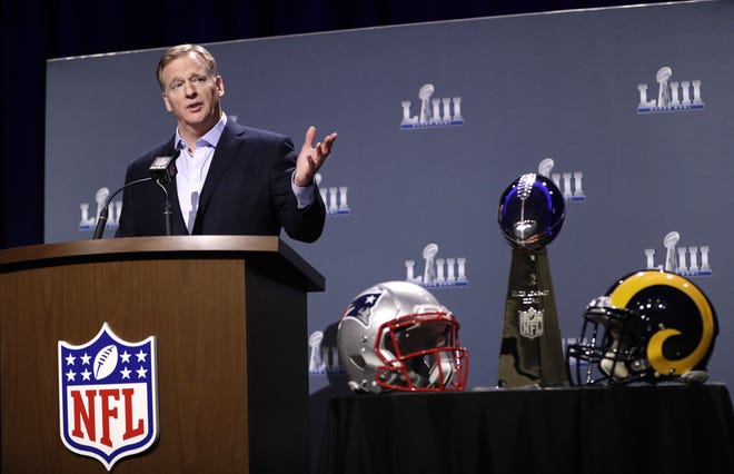 NFL Commissioner Roger Goodell at a news conference for the NFL Super Bowl 53 football game Wednesday in Atlanta. [David J. Phillip/Associated Press]