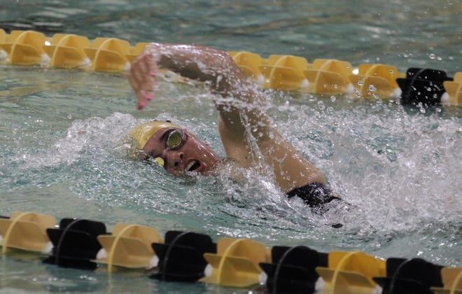 North Gaston's Alicia Hutchins wins both the 50- and 100-yard freestyle races in last week's Big South 3A Conference meet in Kings Mountain. [Brian Mayhew / Special to the Gazette]