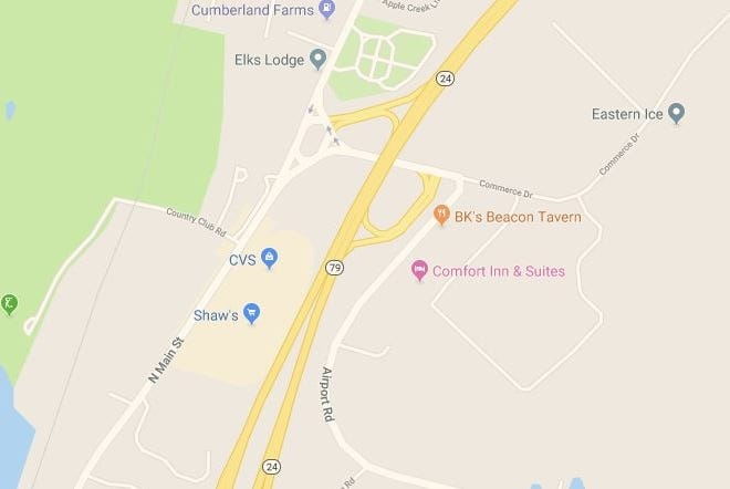 Route 24 northbound and southbound and Route 79 northbound in Fall River will be closed for 20 minutes on Tuesday, Feb. 5, between 1 and 2 a.m. near exit 8A, the Massachusetts Department of Transportation announced Friday. [Image from Google Maps]