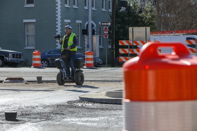 Local photographer Skip Baumhower cruises by on his Segway on Thursday, Jan. 31, 2019, documenting the roadwork on Sixth and Seventh streets in downtown Tuscaloosa. The road work continues through the weekend. [Photo/Joe Will Field]
