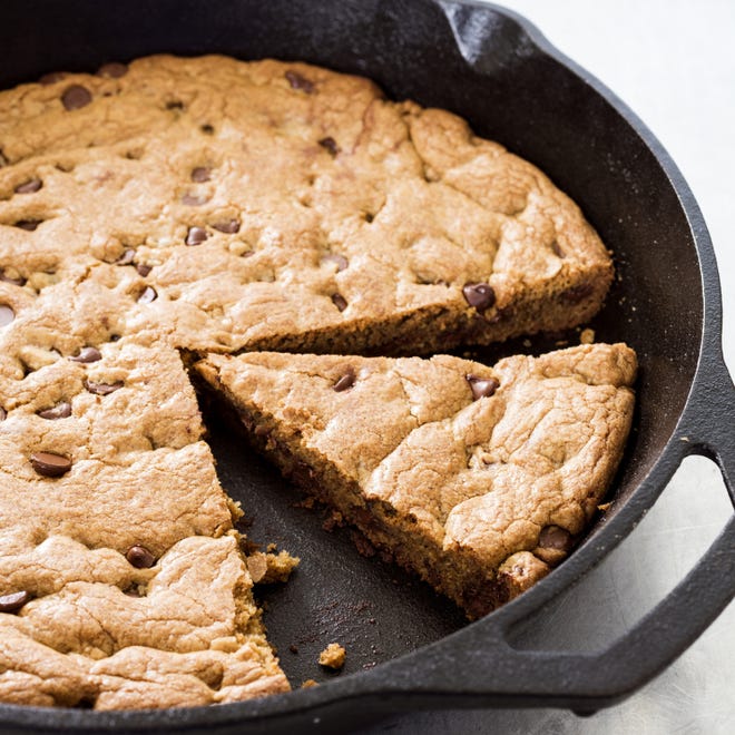This Chocolate Chip Skillet Cookie recipe appears in the cookbook "The Perfect Cookie." [Daniel J. van Ackere/America's Test Kitchen via AP]