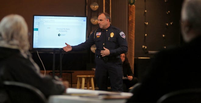 Shelby Police Chief Jeff Ledford explains the life of local inmates at a Reset meeting held at Hope Community Church on Tuesday. [Brittany Randolph/The Star]