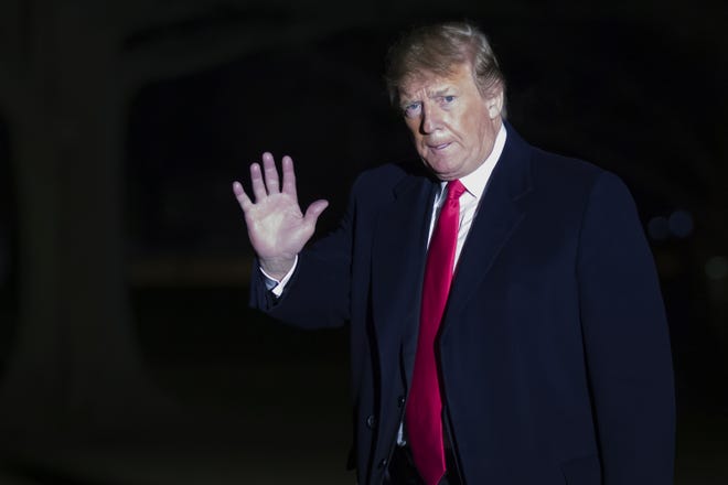 In this Sunday, Feb. 3, 2019, file photo, President Donald Trump waves after stepping off Marine One on the South Lawn of the White House in Washington. Federal prosecutors in New York have issued a subpoena seeking documents from Trump's inaugural committee. A spokeswoman says the committee intends to cooperate with the inquiry. She said the committee received the subpoena late Monday and was still reviewing it. [Alex Brandon/The Associated Press]