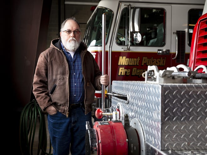Rick Volle, Mount Pulaski Fire Protection District trustee, says it's not finances that rural fire departments struggle with, it's the ability to recruit volunteers. Volle was photographed Thursday at the Mount Pulaski Fire Protection District building. [Rich Saal/The State Journal-Register]