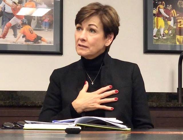 During a visit with the Ames Tribune on Friday, Iowa Gov. Kim Reynolds discussed issues ranging from workforce development and immigration, mental health services, education and the controversy revolving around Congressman Steve King. Photo by Lyn Keren/Ames Tribune