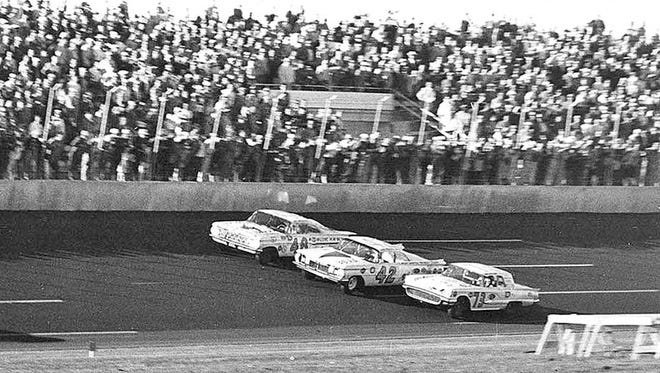 The first Daytona 500 held in 1959 ended in a photo finish that took three days to decide the winner. Left to right are a lap down Joe Weatherly, winner Lee Petty and runner-up Johnny Beauchamp. [NASCAR photo]