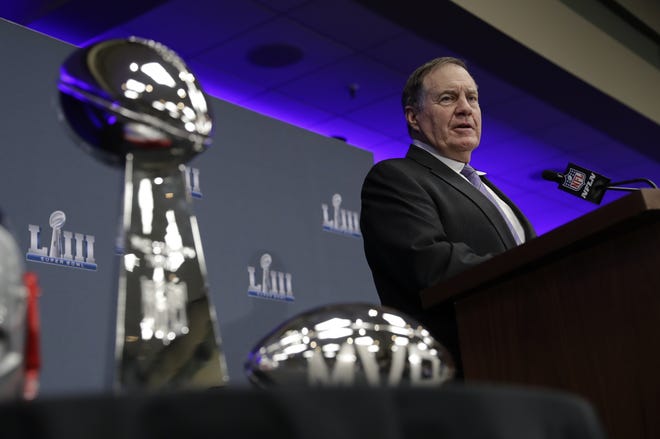 New England Patriots head coach Bill Belichick answers questions at a news conference Monday following Super Bowl 53 in Atlanta. The Patriots beat the Los Angeles Rams 13-3 on Sunday night. [DAVID J. PHILLIP/THE ASSOCIATED PRESS]