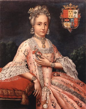 Portrait of Rosa de Salazar y Gabino, Countess of Monteblanco and Montemar (c. 1764-1771) attributed to Peruvian Cristobal Lozano. [Contributed]