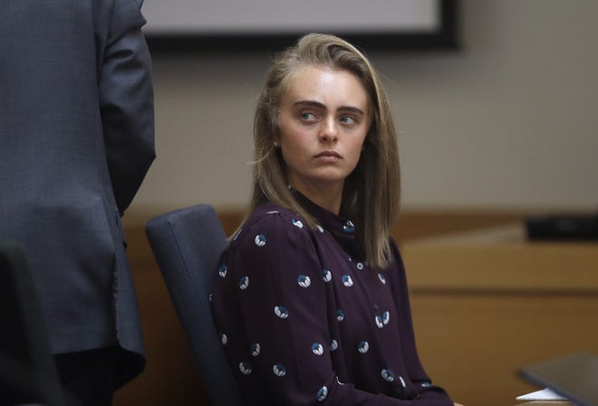 Michelle Carter sits in Taunton District Court in Taunton, Mass. Carter was convicted of involuntary manslaughter and sentenced to prison for encouraging 18-year-old Conrad Roy, III to kill himself in July 2014. [Charles Krupa/AP Photo]