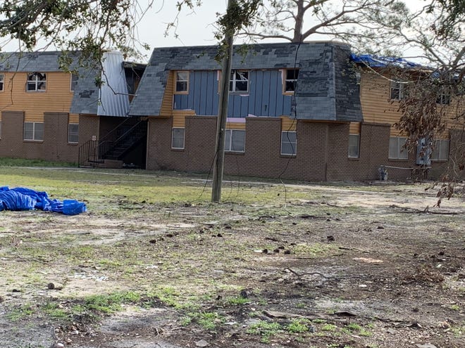 Building C suffered heavy damage from a fire Tuesday night. Officials are investigating the cause, as the complex has been vacant since Hurricane Michael. [ERYN DION/THE NEWS HERALD]