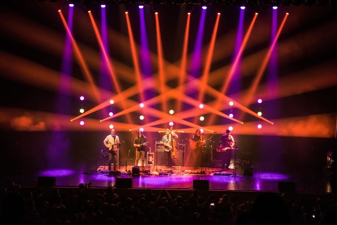 A colorful light show was an integral part of the Greensky Bluegrass concert Thursday at Stage AE. [Thomas Bush IV]