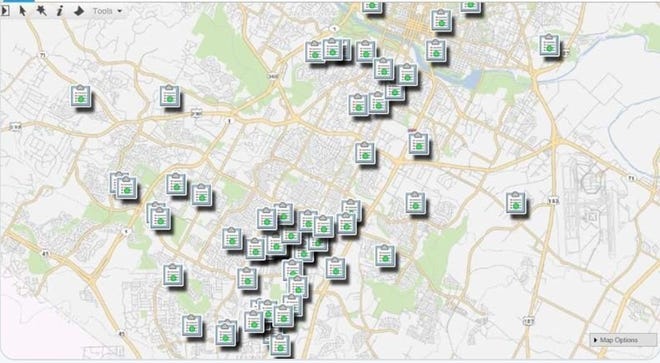 Austin Water's map of areas being targeted for flushing.