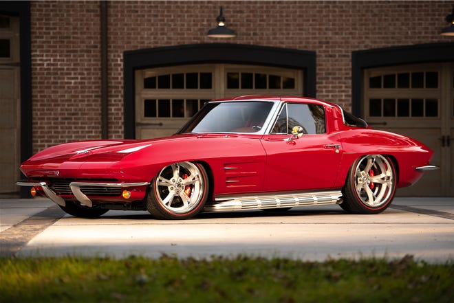 This spectacular 1963 Corvette split window Resto-Mod sold for $385,000 at Barrett-Jackson’s recent Scottsdale, Arizona auction. A Resto-Mod is an older style muscle car that is professionally rebuilt with modern day drivetrains, suspensions and comfort conveniences. [Barrett-Jackson]
